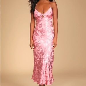 Vacation Views Mauve Jacquard Twist-Front Midi Dress